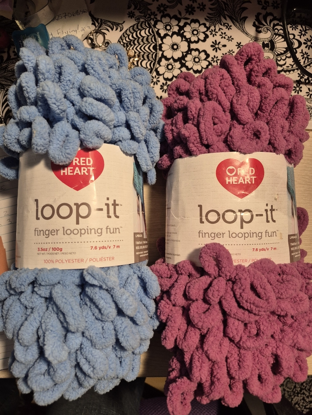 Red Heart Loop-It Finger Looping Fun Yarns - Light Blue And Berry